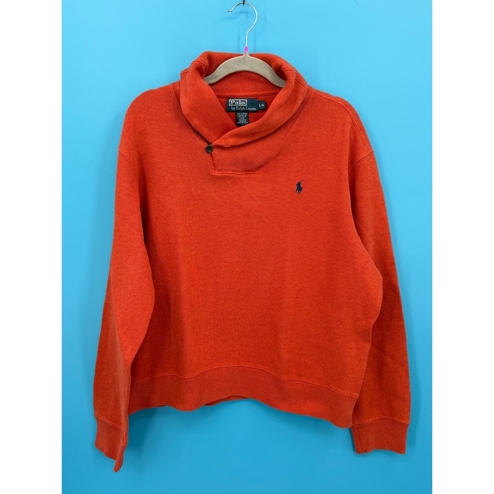 Polo Ralph Lauren‎ Shawl Neck Pullover Mens L Orange Cotton Knit Sweater L/G